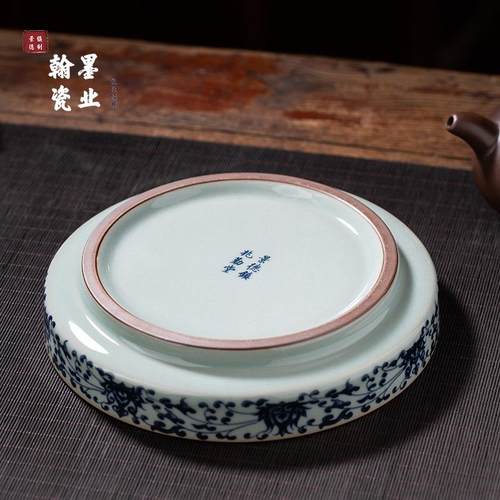 景德镇陶瓷老陶泥元青花缠枝莲壶承单个干泡台复古盖碗托盘茶托 - 图3