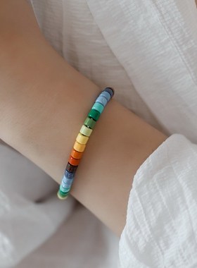多巴胺女孩~新款时髦撞色彩色搪瓷手链手串手环小众高级感礼物
