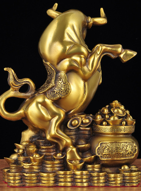 纯铜聚宝盆牛摆件招财工艺品家居客厅玄关装饰公司办公室开业礼品