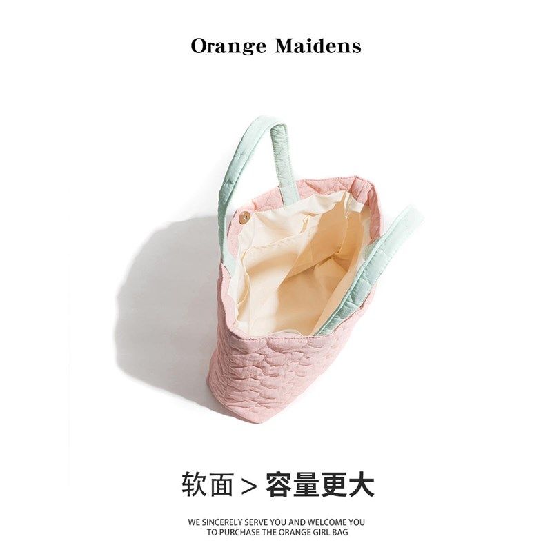 橙子少女可爱绗缝爱心软绵绵手提包学生饭盒便当包逛街收纳手拎包,淘宝优惠券,粉丝福利购,淘宝优惠卷