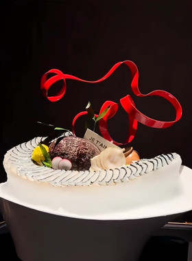 刺身抽象艺术摆件创意冷菜摆盘装饰品海鲜姿造背景红色飘带小摆件
