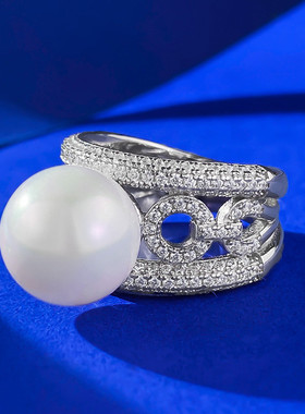 直播款1mm贝珠气质典雅女神范s纯银满镶环直播