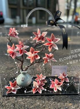 小红书土豪亚克力有钱花diy材料包手提发财树永生花情人节礼厂家