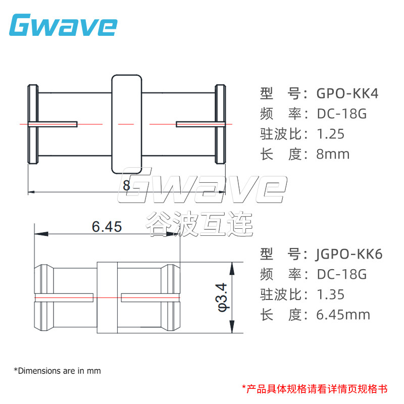 谷波互连SMP母转SMP母转接器板对板连接GPO-KK1/KK4/KK2 DC-33GHz - 图1