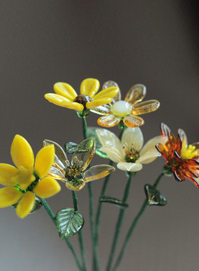 淄博琉璃摆件仿真花家居装饰假花摆设玻璃花束插花玫瑰礼物高级感