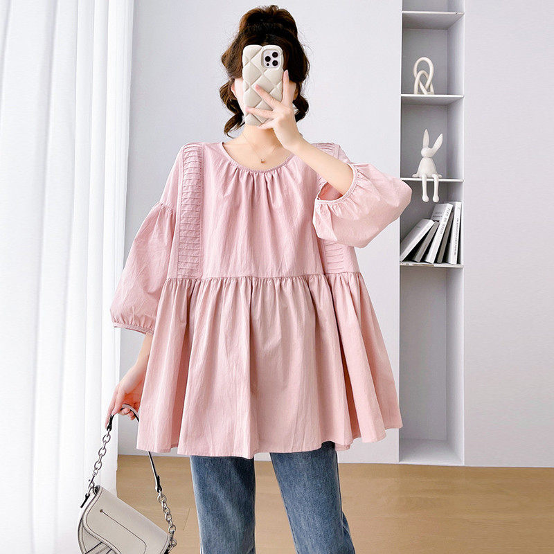 孕妇装夏装时尚宽松遮肚七分袖洋气减龄娃娃衫休闲圆领衬衣女,淘宝优惠券,粉丝福利购,淘宝优惠卷