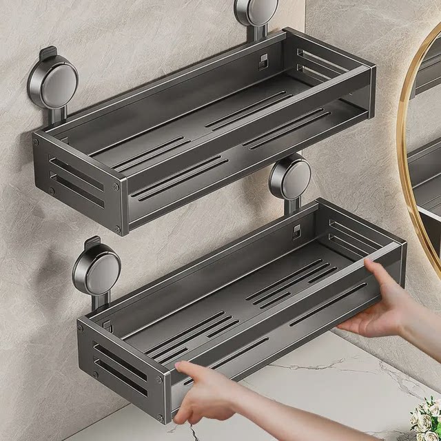 Bathroom suction cup storage rack without punching wall-mounted hook with rod restroom kitchen balcony toilet storage rack