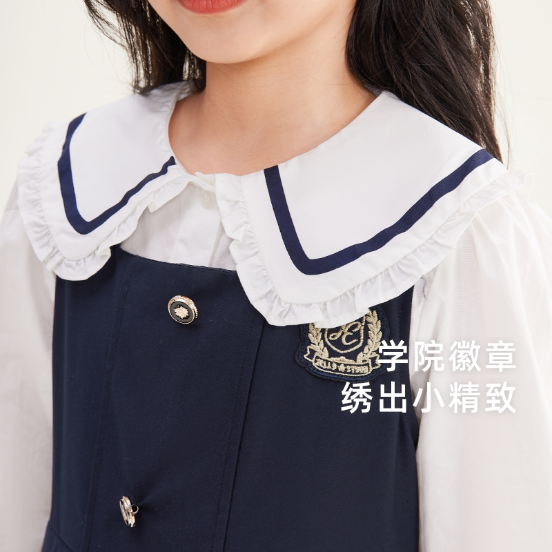 时尚套装大童春秋款长袖花边领衬衫学院背带裙女孩春季两件套 - 图2