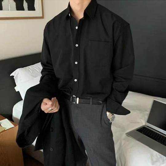 
Naples design sense high-end silhouette gray shirt men's long-sleeved non-iron solid color inner wear Korean white shirt autumn