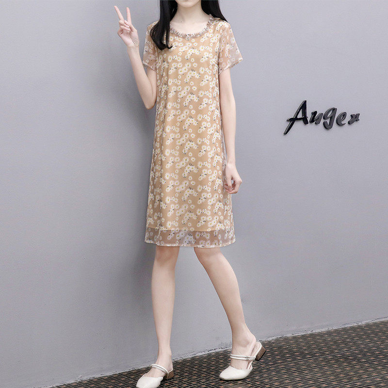 2025夏季新款时尚宽松印花A字裙中长款显瘦遮肉雪纺网纱女,淘宝优惠券,粉丝福利购,淘宝优惠卷