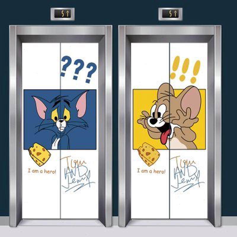 猫和老鼠可爱卡通电梯门贴纸 商场房门入户自粘网红贴画不透可移,淘宝优惠券,粉丝福利购,淘宝优惠卷
