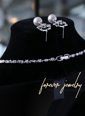优雅气质新娘珍珠锆石耳环套装晚宴会韩结婚配饰品闪
