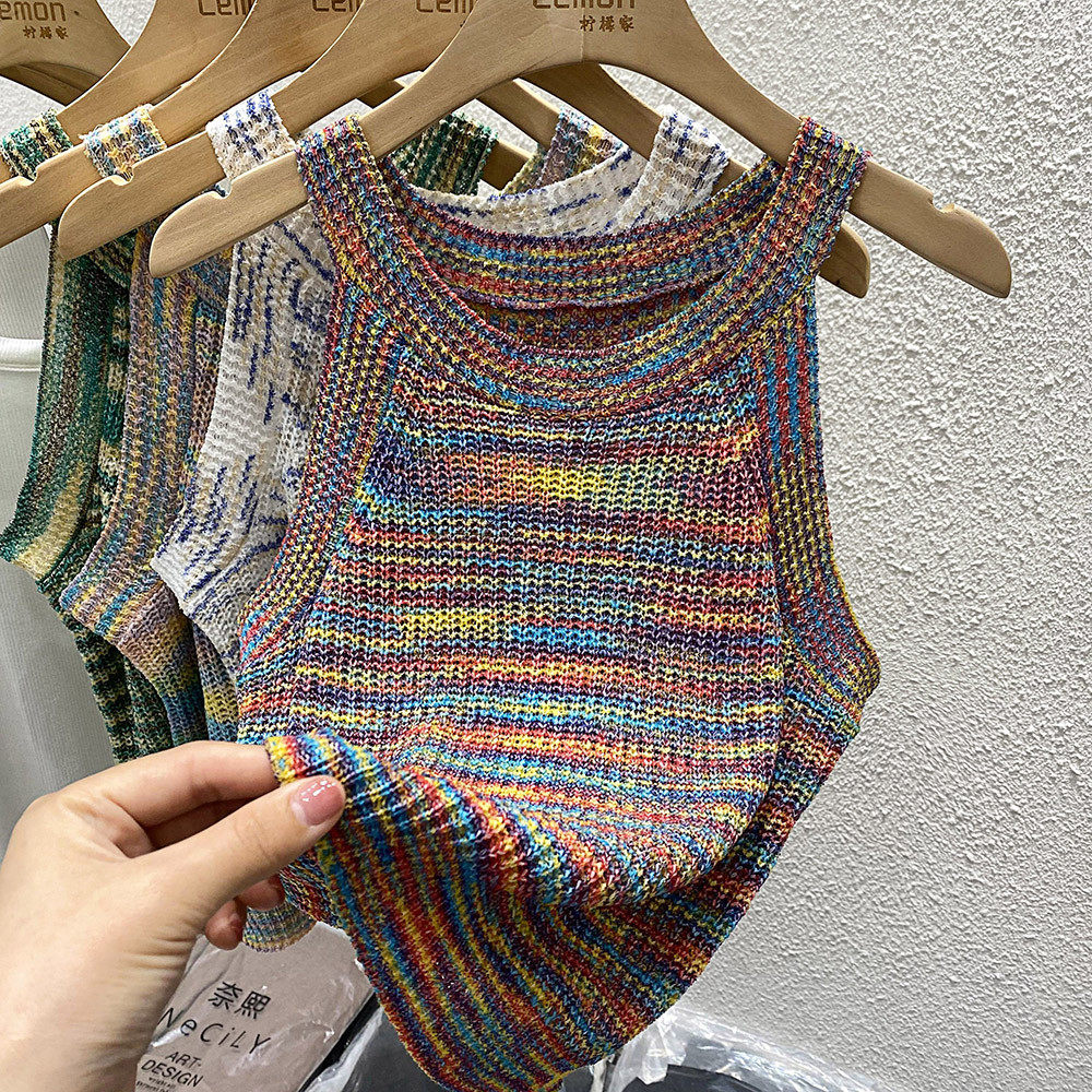 2024条纹女夏季外穿辣妹内搭短款无袖打底衫挂脖,淘宝优惠券,粉丝福利购,淘宝优惠卷