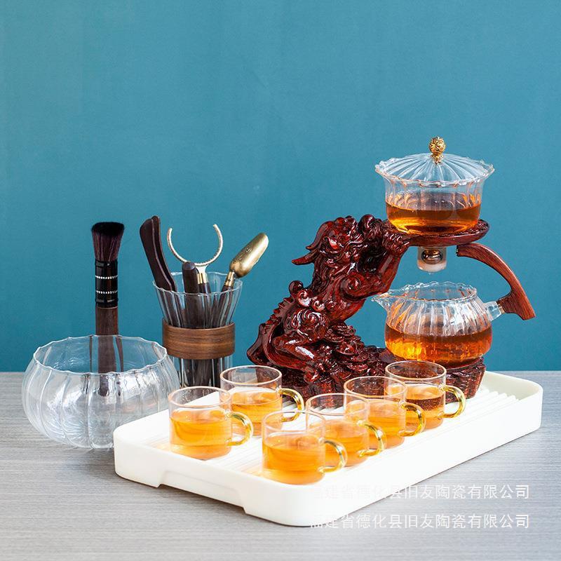 整套玻璃茶具套装耐热透明泡茶器懒人自动盖碗办公泡茶杯定LOGO - 图2