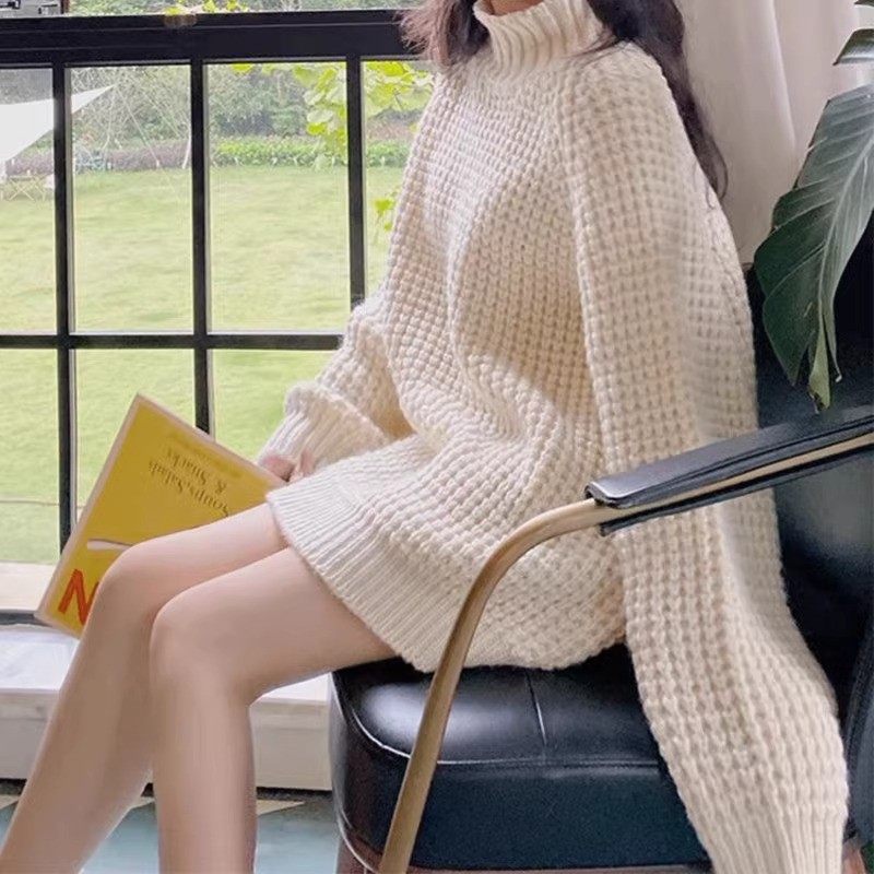 秋冬季加厚高领软糯毛衣女ins中长款设计感慵懒风宽松外穿衫,淘宝优惠券,粉丝福利购,淘宝优惠卷