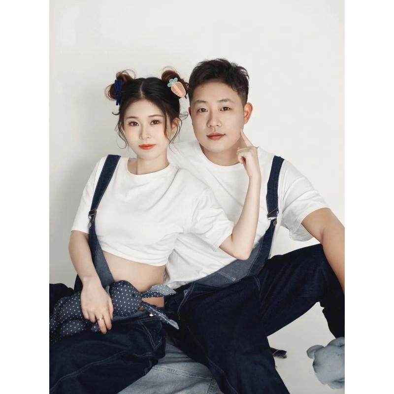 孕妇照片服装情侣装牛仔背带裤孕妇情侣夫妻拍照主题服装,淘宝优惠券,粉丝福利购,淘宝优惠卷
