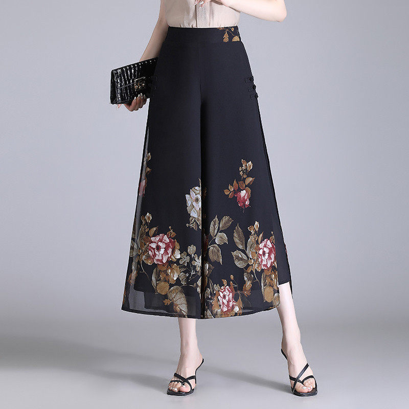 中国风花色雪纺阔腿裤女夏季薄款宽松盘扣显瘦九分裤裙裤,淘宝优惠券,粉丝福利购,淘宝优惠卷