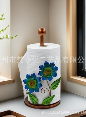 美式铁艺纸巾架厨房卫生间别墅小清新花朵铁艺工艺品桌面纸巾架