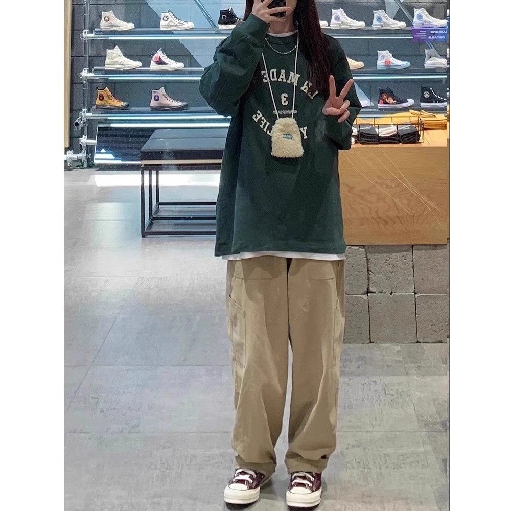 卡其色工装女秋冬新款胖妹妹mm梨形身材显瘦阔腿长,淘宝优惠券,粉丝福利购,淘宝优惠卷