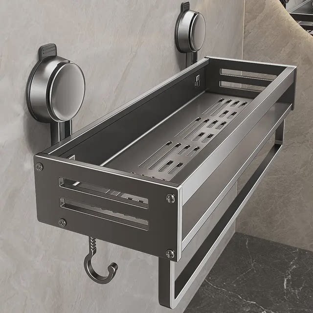 Bathroom suction cup storage rack without punching wall-mounted hook with rod restroom kitchen balcony toilet storage rack