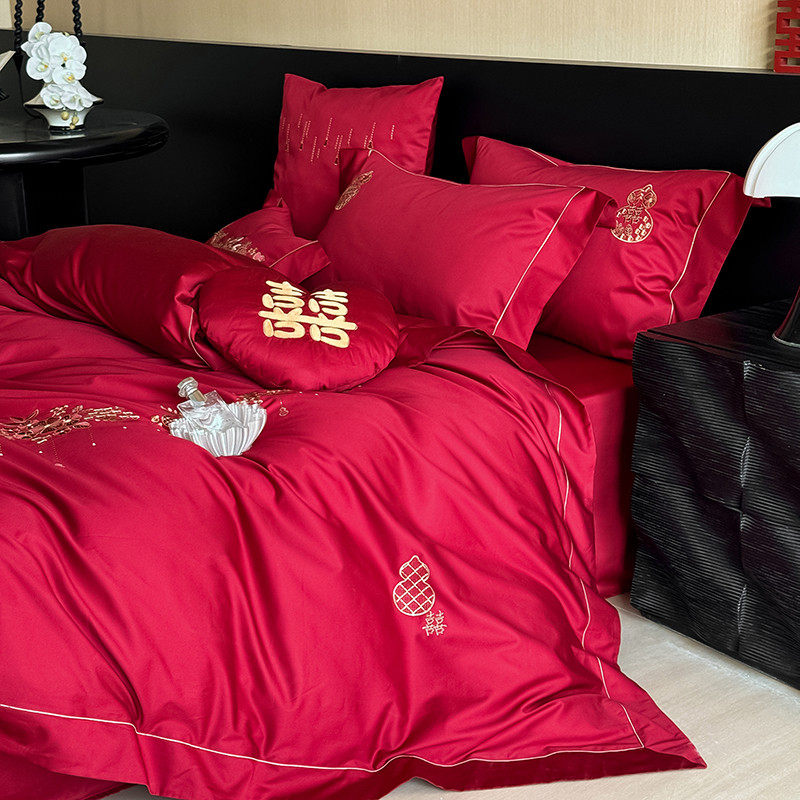 中式新婚100S全棉长绒棉结婚四件套纯棉婚庆刺绣被套陪嫁床单床笠,淘宝优惠券,粉丝福利购,淘宝优惠卷