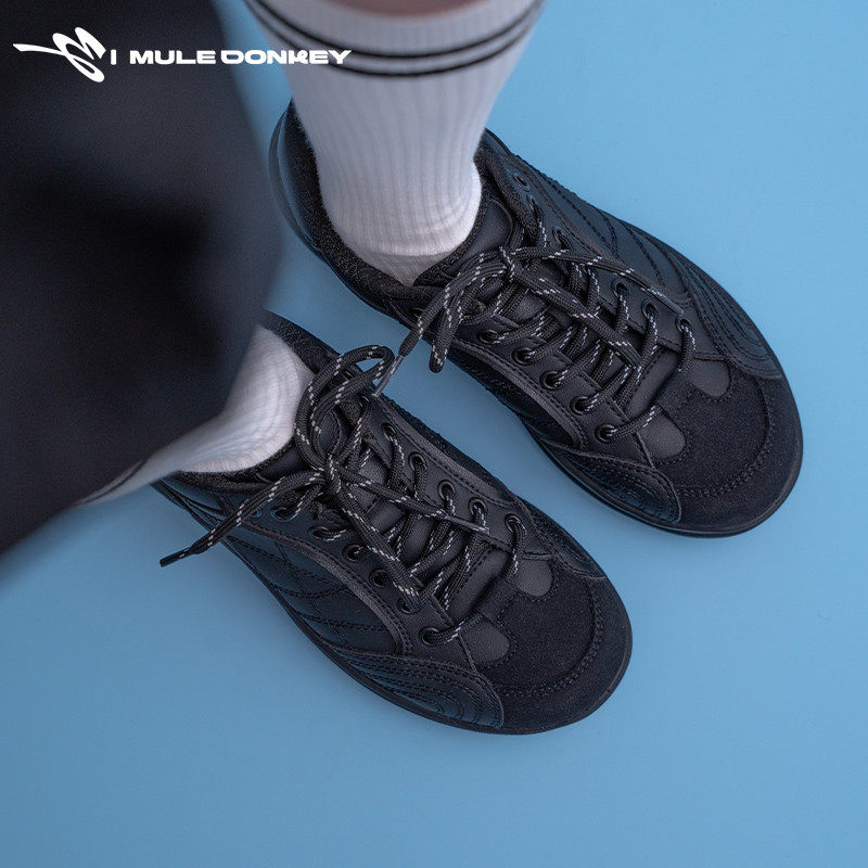 黑色赛车鞋女款2025夏季新款百搭德训鞋低帮平底休闲鞋轻便运动鞋,淘宝优惠券,粉丝福利购,淘宝优惠卷