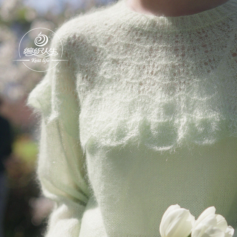 编织人生团织240薄绿 荷叶边育克毛衣材料包 手工DIY毛线编织棒针,淘宝优惠券,粉丝福利购,淘宝优惠卷