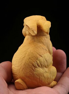 【兔子】黄杨木实木雕刻站立萌动物生肖兔子手把件汽车摆件