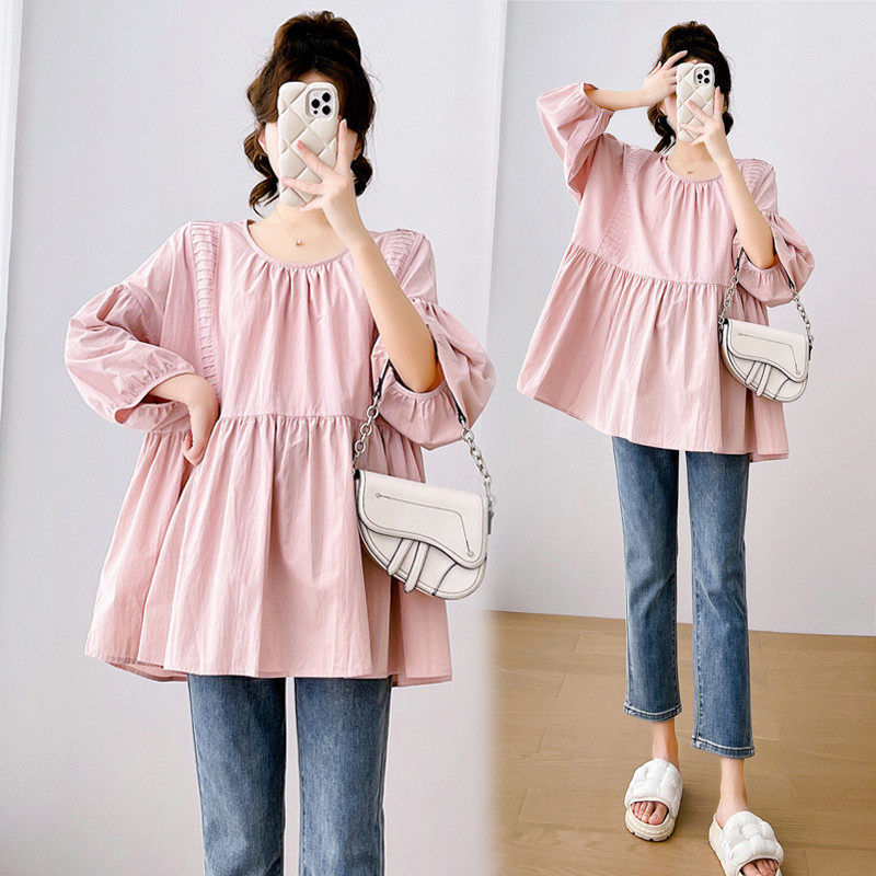 孕妇装夏装时尚宽松遮肚七分袖洋气减龄娃娃衫休闲圆领衬衣女,淘宝优惠券,粉丝福利购,淘宝优惠卷