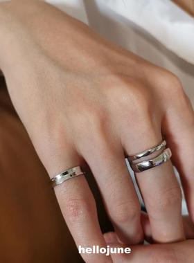 june 银戒指女双层镂空不规则线条戒指光板凹面搭配尾戒