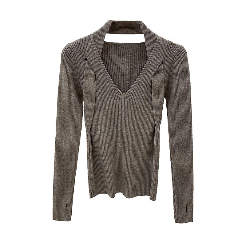 2022衫女设计感小众加厚内搭挂脖V领秋冬毛衣打底衫,淘宝优惠券,粉丝福利购,淘宝优惠卷