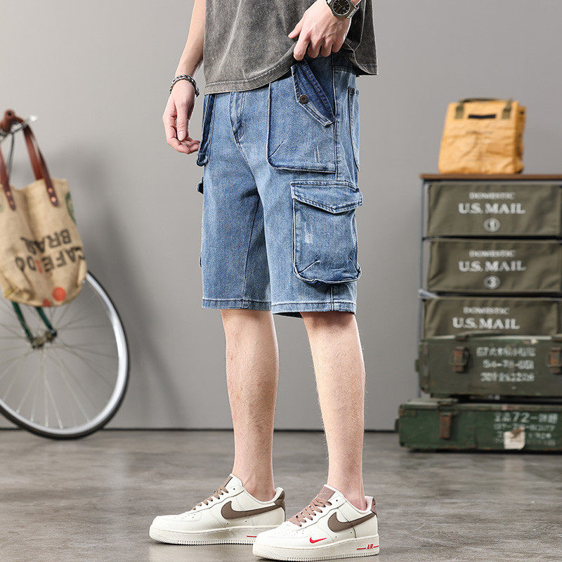 时尚多口袋工装牛仔男五分大码胖子宽松5分中裤2025新款,淘宝优惠券,粉丝福利购,淘宝优惠卷