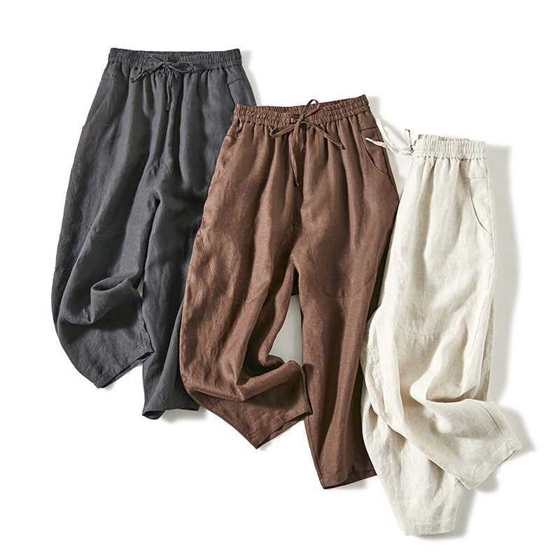 亚麻男九分裤小脚夏季新款大码宽松男士中国风,淘宝优惠券,粉丝福利购,淘宝优惠卷