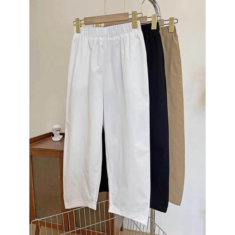 2025春季新款大码女直筒显瘦百搭时尚松紧腰九分阔腿裤,淘宝优惠券,粉丝福利购,淘宝优惠卷