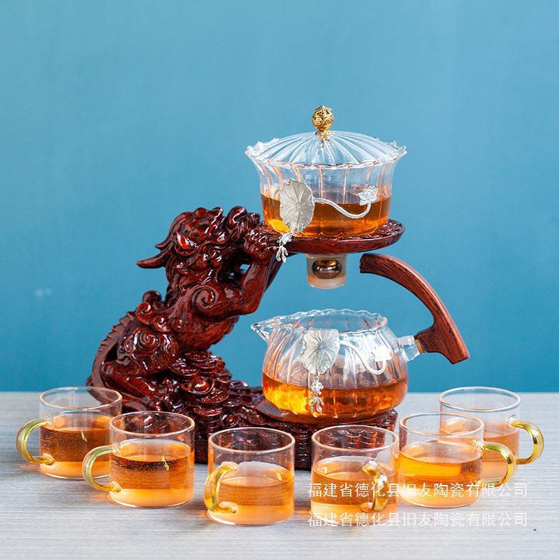 整套玻璃茶具套装耐热透明泡茶器懒人自动盖碗办公泡茶杯定LOGO - 图0