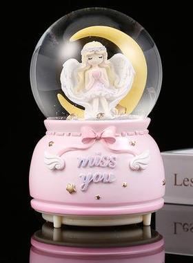 梦幻城堡水晶球女孩八音盒飘雪旋转公主音乐盒儿童节生日新年礼物