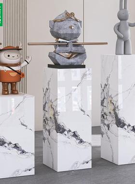 客厅玄关竖高岩板立柱展示台电视柜落地装饰品大理石摆件底座基座