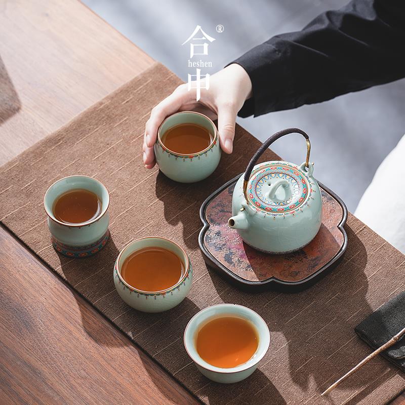 2025年新款旅行茶具套装便携式泡茶壶汝窑景德镇陶瓷送礼品高档 - 图3