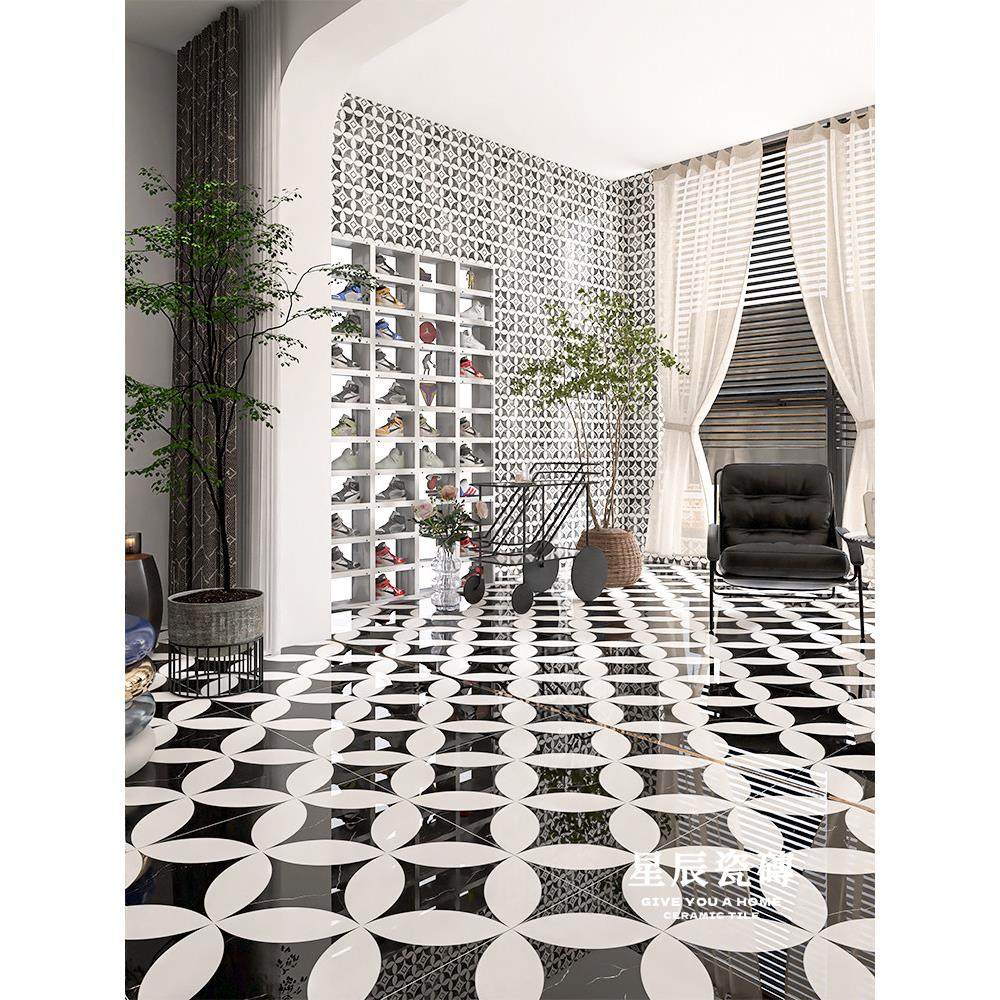意大利黑白地砖酒店大理石瓷砖连锁餐厅B&B Ktv光泽设计师定制瓷,淘宝优惠券,粉丝福利购,淘宝优惠卷