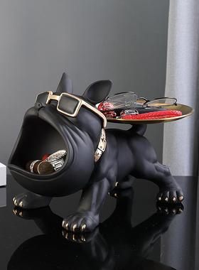 入户法斗犬收纳托盘放钥匙摆件大嘴狗玄关置物架门口鞋柜高档装饰