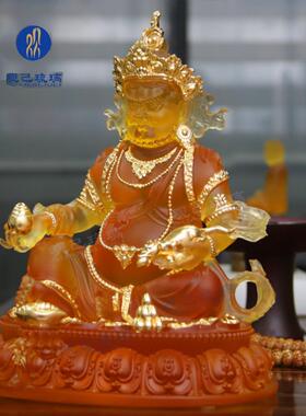 琉璃黄财神佛像供奉招财神客厅佛堂中式贴金密宗桌面摆件礼盒装