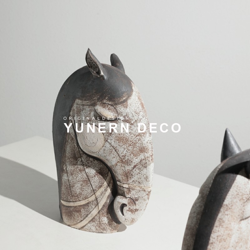 侘寂风玄关电视柜陶瓷雕塑手绘马头家居软装饰品动物工艺礼品摆饰,淘宝优惠券,粉丝福利购,淘宝优惠卷