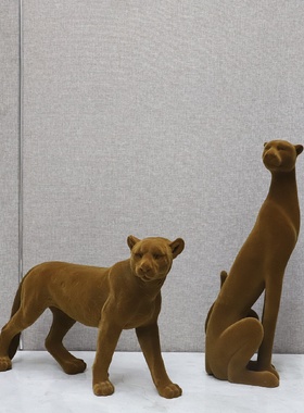 欧式创意植绒金钱豹动物摆件客厅书房酒店办公室样板房家居装饰品