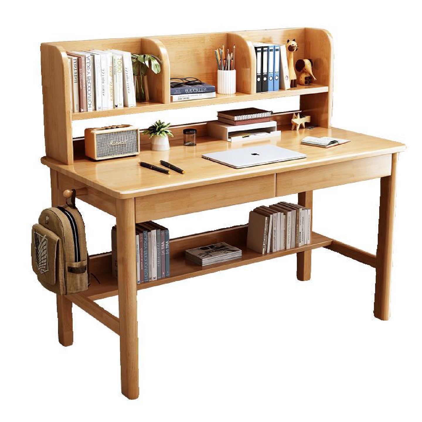 Study table children's solid wood desk bookshelf integrated writing desk junior high school student bedroom desktop computer table and chair set