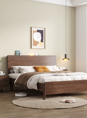 北欧实木床现代简约白蜡木1.8米单双人婚床1.5米主卧高箱储物大床