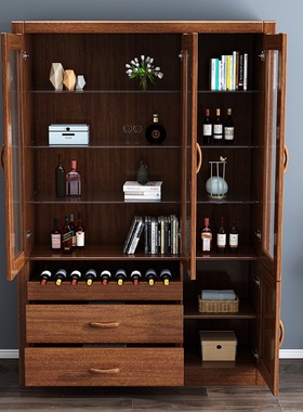 新中式胡桃木实木间厅柜门厅酒柜客厅玄关柜隔断储物玻璃木柜