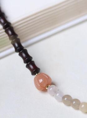 竹节双拼双圈手链厂家小叶紫檀搭配玛瑙跑环金丝玉装饰手链