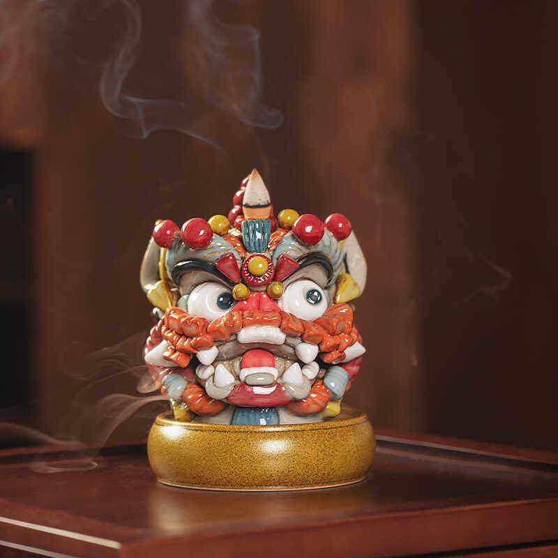 景禧造广东国潮醒狮摆件手工陶瓷茶宠茶桌摆件倒流香香炉开业礼物,淘宝优惠券,粉丝福利购,淘宝优惠卷
