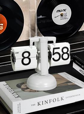 翻页钟客厅座钟表复古客厅摆件座钟机械时钟摆钟家装个性台钟