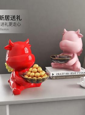 红色牛气冲天玄关钥匙收纳摆件家居饰品本命牛年吉祥物新年礼物